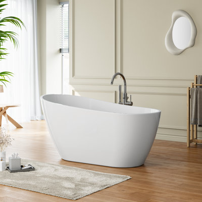 Freestanding Acrylic Soaking Bathtub, Glossy White