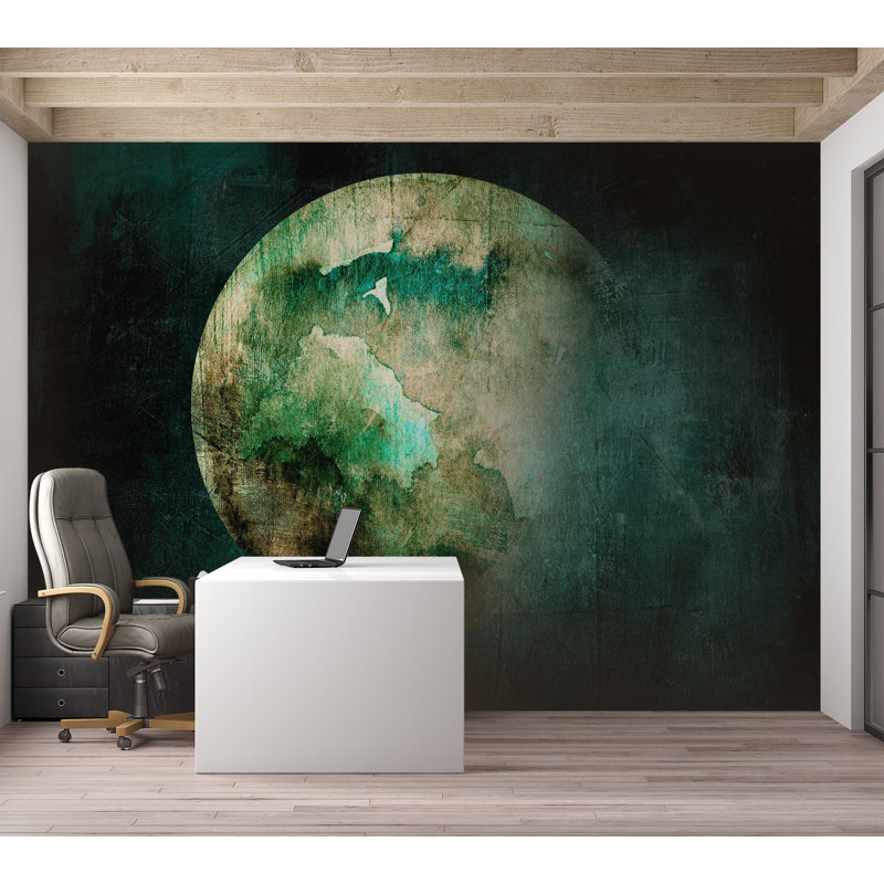 Papier peint abstrait avec impression de planète verte, L 82 po x l 118 po