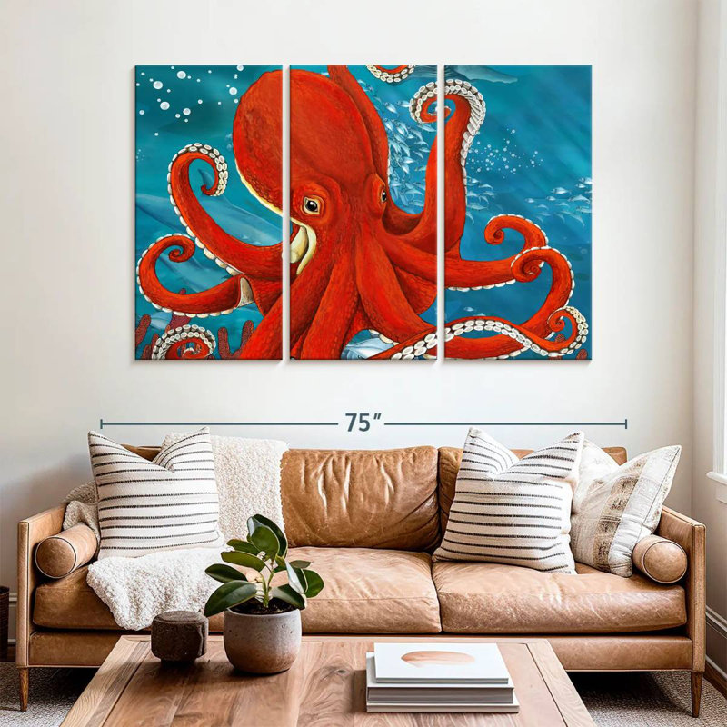 Brampt Vibrant Red Octopus, 42" H x 65" W