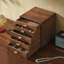 Organisateur de bureau en bois noyer noir avec 5 tiroirs, rangement pour fournitures de bureau, bijoux, cosmétiques -1370034431
