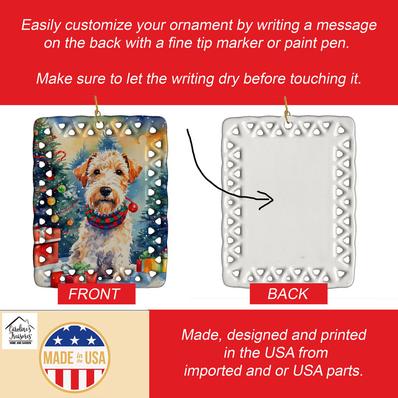 Ornement en porcelaine de Noël Wire Fox Terrier, Fil Fox Terrier 3690