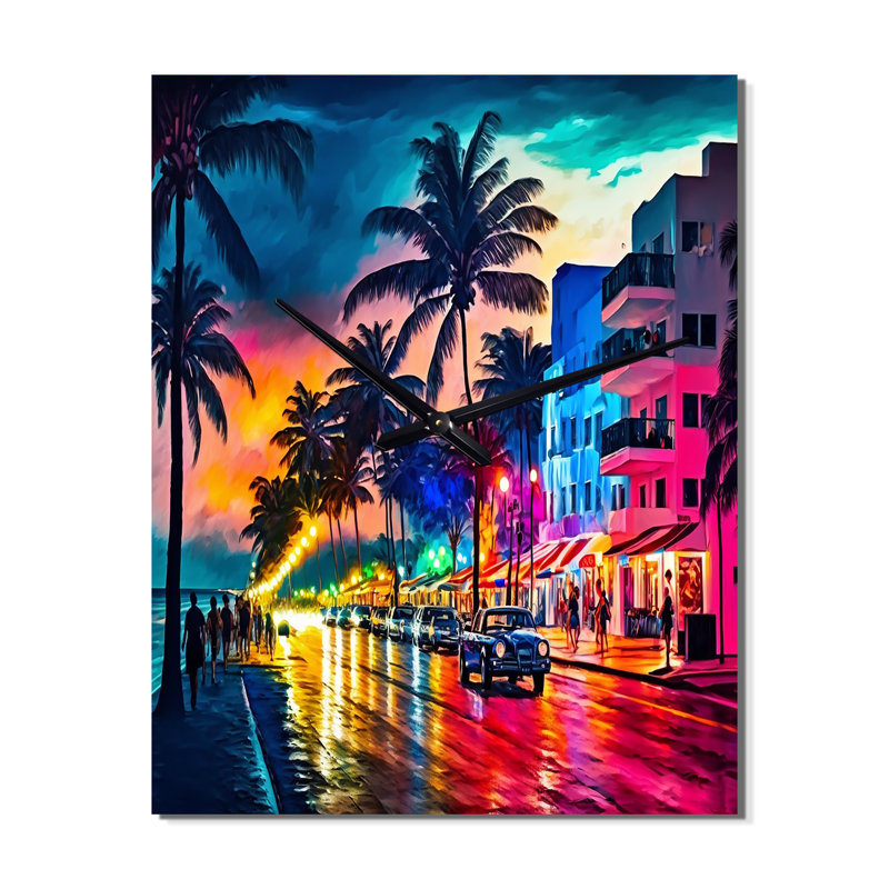 Horloge murale Jamaryon - City Miami, H 28 po x l 12 po x P 1 po