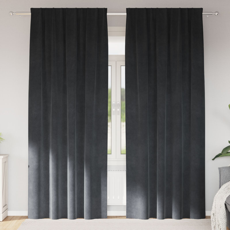 Curtains Polyester 140Cm Sound-Absorbing, 140cm Width x 245cm Drop, Grey
