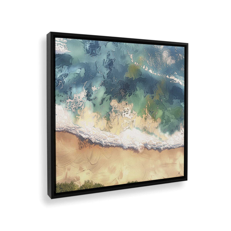 Reproduction aérienne de rivage sur toile par Azure Artisanal Studio, Cadre flottant noir satiné