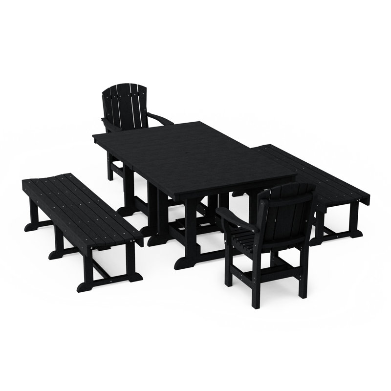 Heritage 5-Piece Rectangular Dining Set With Benches, Black