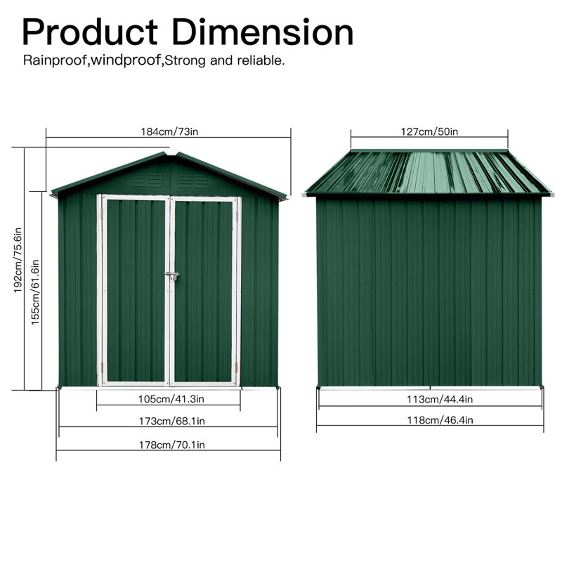 Outdoor Garden Shed Aluminum Alloy Frame With Hinge Door, Green, 75.6" H x 73" W x 50" D