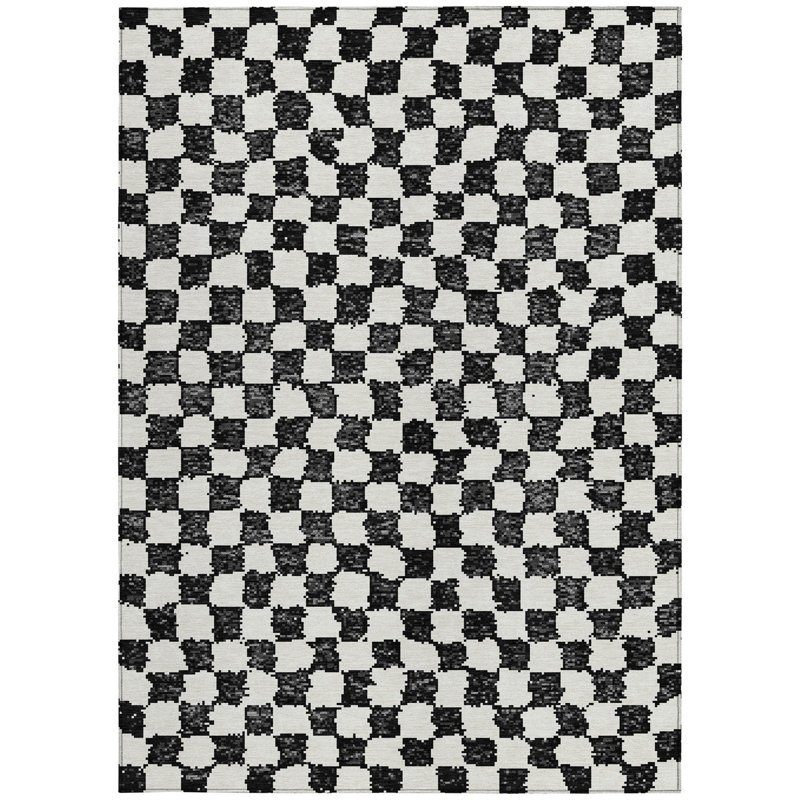 Tapis intérieur / extérieur géométrique lavable noir et ivoire 3 pi x 5 pi