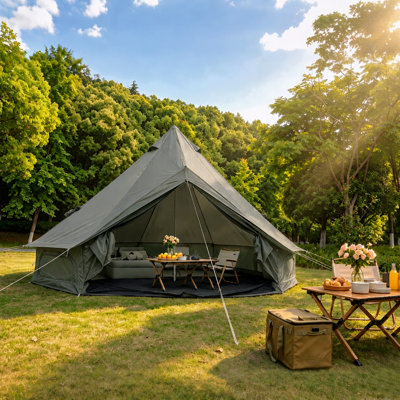 Oxford Bell Tent For Family Camping - Spacious 13.1ft Yurt With Stove Jack, Large Glamping Tents For 4-8 People, 4 Season Oxford Hot Tent Shelter Green