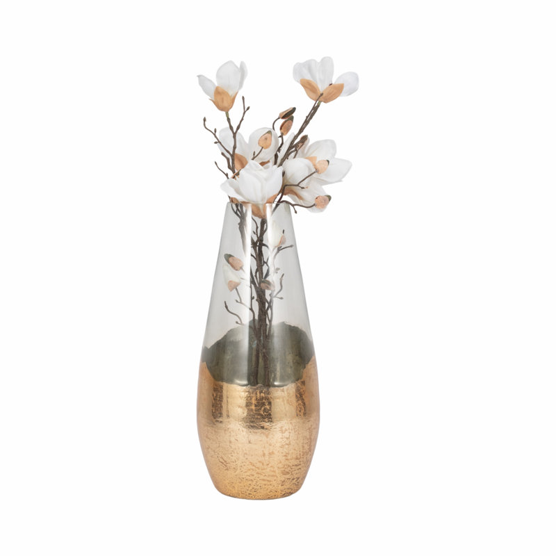 Glass Vase, Modern Tapered Design with Sleek Metallic Accent and Contemporary Artisan Detailing for Elegant Home Decor Display