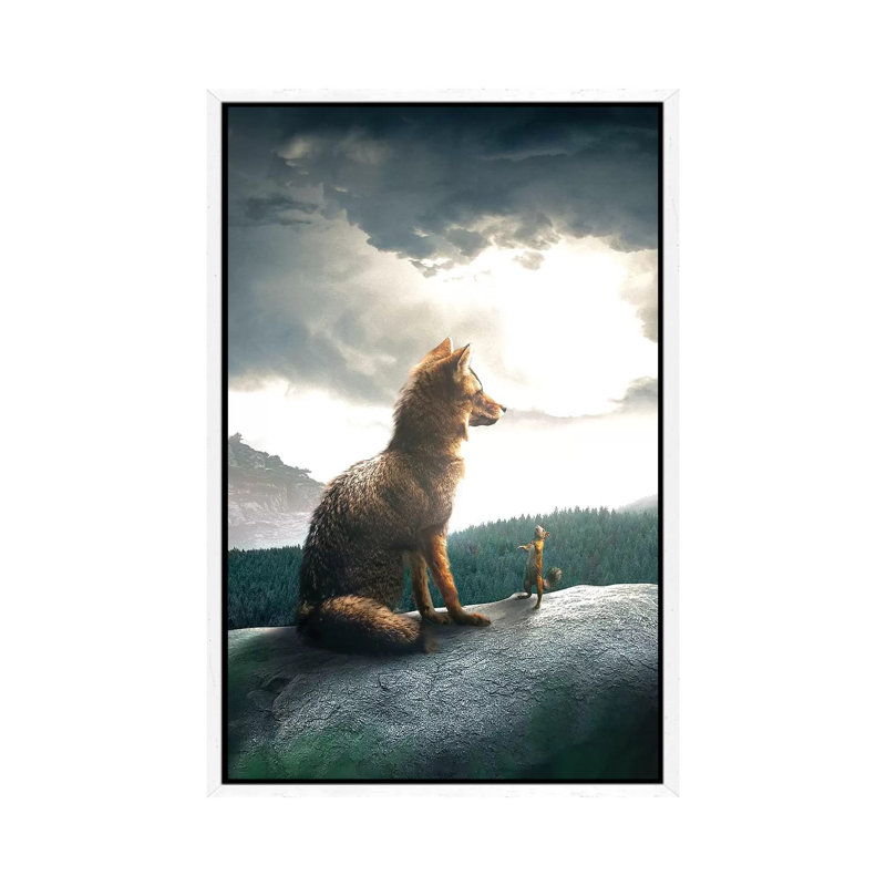 The Fox And Squirrel by Zenja Gammer - Print on Canvas, 66.04 cm H x 45.72 cm W, White Framed