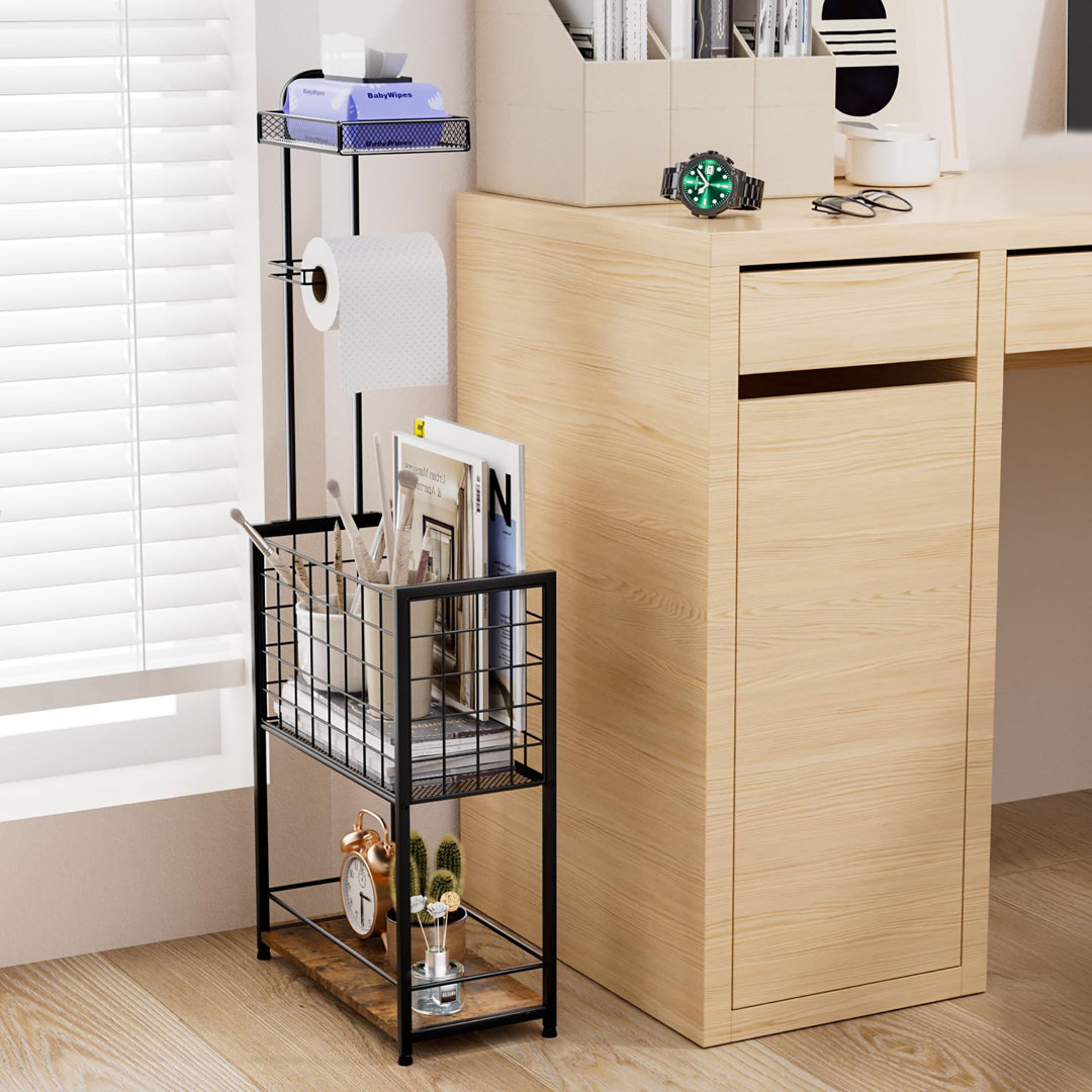 4-Tier Toilet Roll Holder Free Standing Stand with Large toilet roll Basket