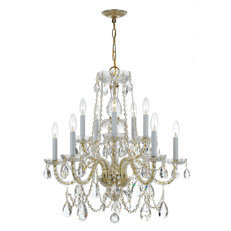 Wehr 10 - Light Glass Dimmable Classic / Traditional Chandelier, Majestic Wood Polished/Polished Brass