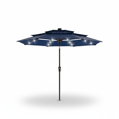 10ft 3-Tier Outdoor Patio Umbrella – 24 Solar LED Lights, Vented Top, Easy Crank & Tilt, 8 Sturdy Ribs, for Backyard, Garden, Pool, Deck – Navy Blue