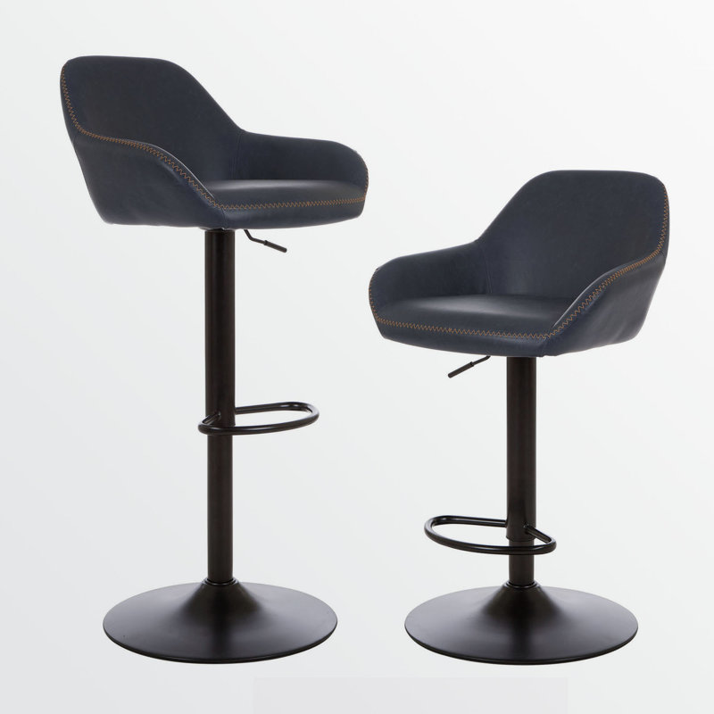 Thibodeaux Swivel Adjustable Height Bar Stool, Navy Blue