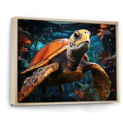 Turtle Journey Floral Geometric - Turtle Canvas Wall Art