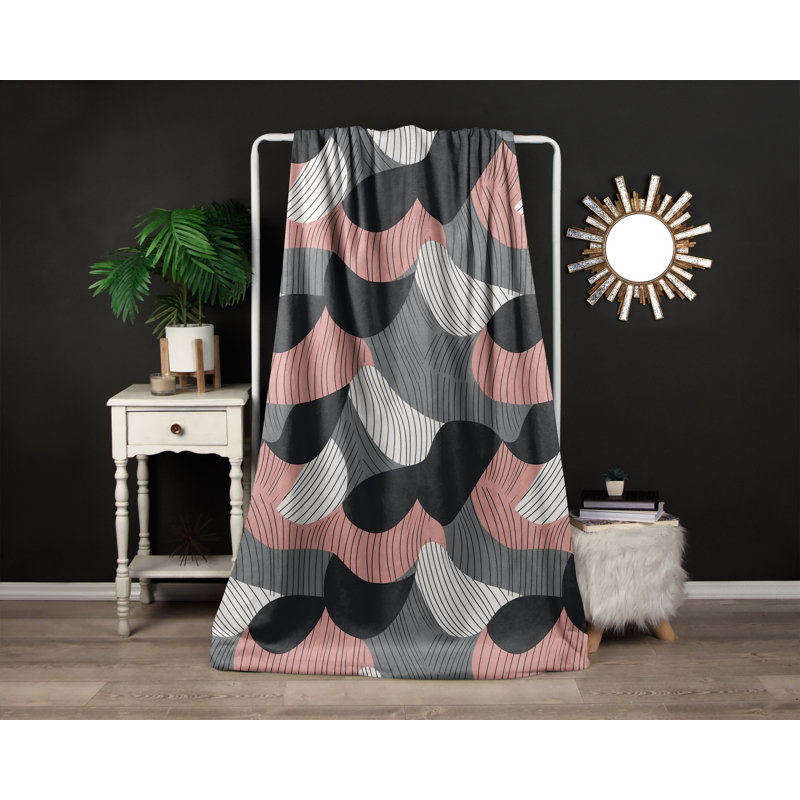 Jeté , Abstrait, L 68 po x L 80 po, Rose / gris / noir