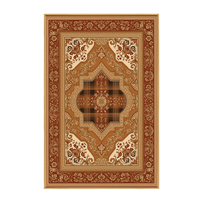 Tapis oriental traditionnel lavable à la machine en brun Luray - reliure brun clair, 2 pi x 3 pi