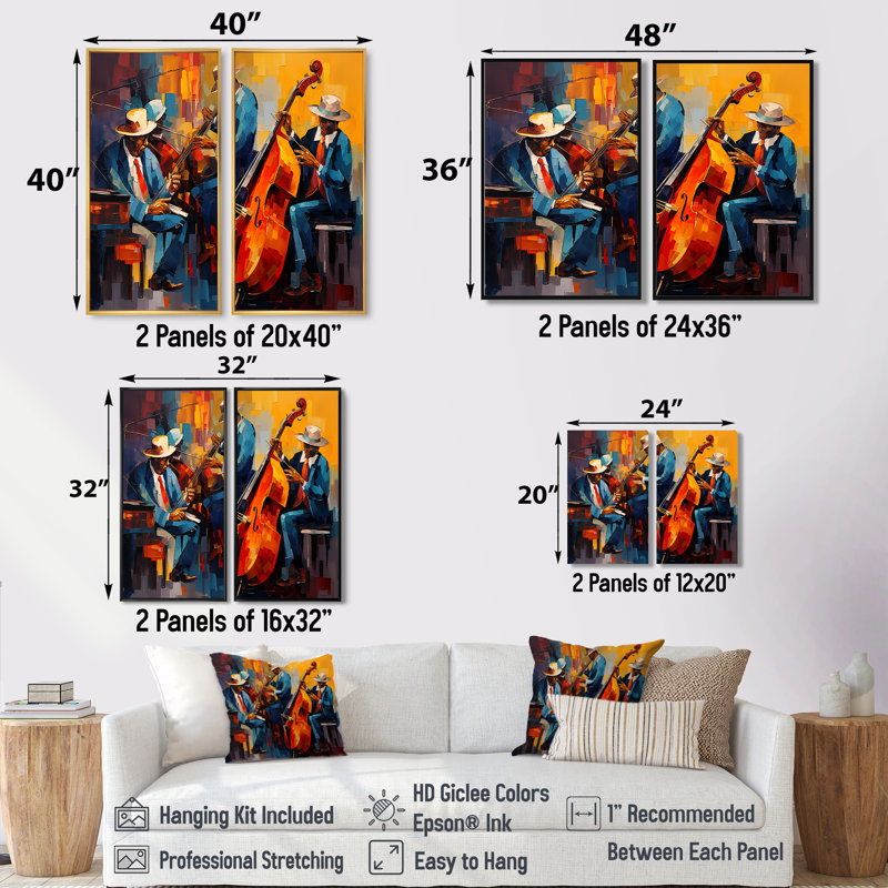 Cool Jazz Quartet - Modern Canvas Prints, Black, 36" H x 48" W, Framed Print without Mat