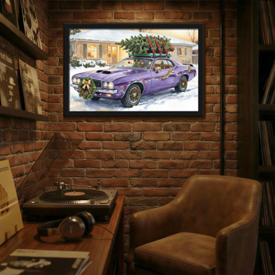 Noël, voiture mauve, arbre de Noël, scène de vacances