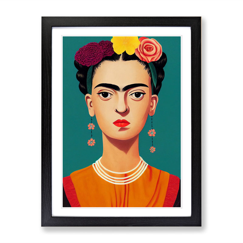 FRM-V0523-1056X Frida Kahlo Design - Picture Frame Print, Black Framed, 64cm H x 46cm W