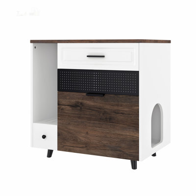 Cat Litter Box Enclosure with 2 Drawers and Door, Multifunctional Cat House End Table for Modern Living Rooms
