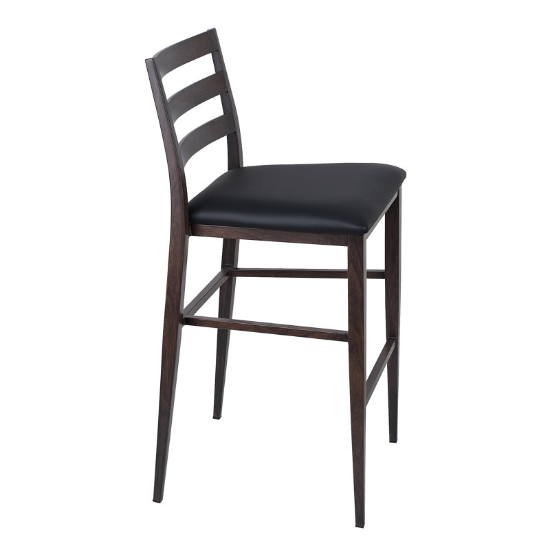 H&D Ladder Back Bar Stool With Walnut Grain Metal Finish
