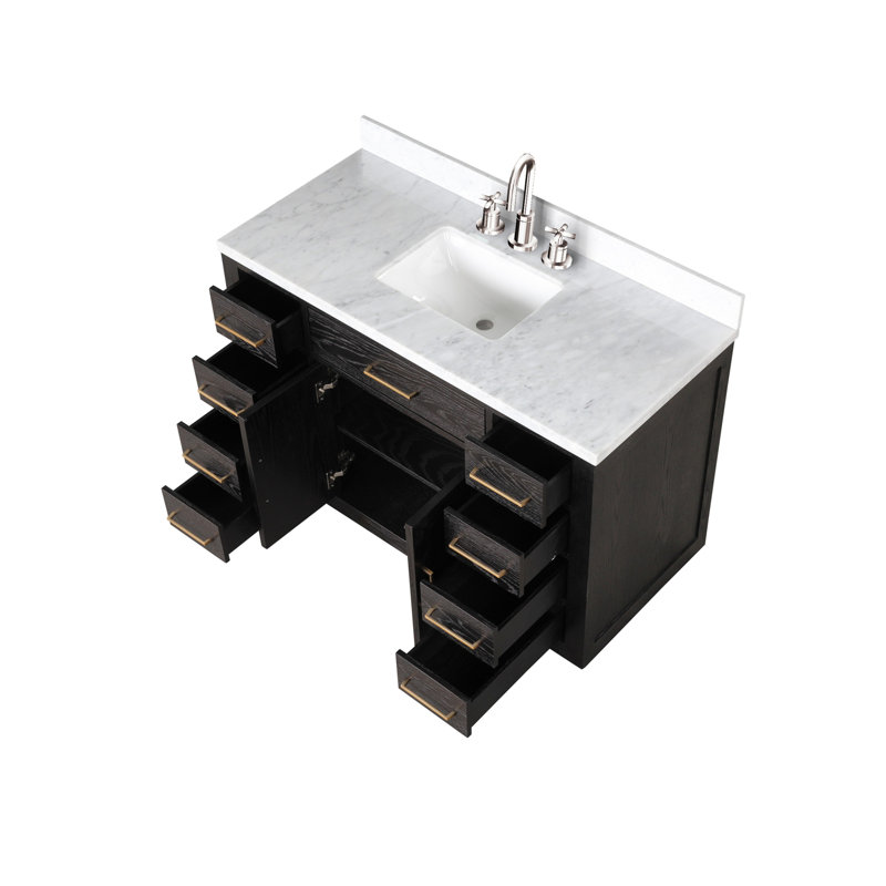 Ensemble de meuble-lavabo simple avec plateau en marbre de Carrare et robinet