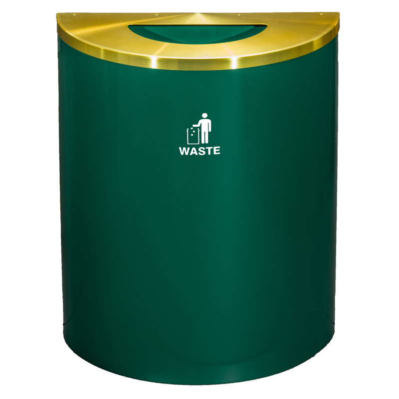 Steel Open Kitchen Trash Can, 29, Hunter Green/Satin Brass, 28.5" H x 24" W x 12" D