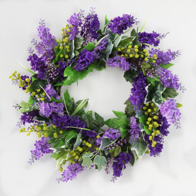 Ansuma 20-inch Handmade Artificial Lavender Wreath for Your Front Door