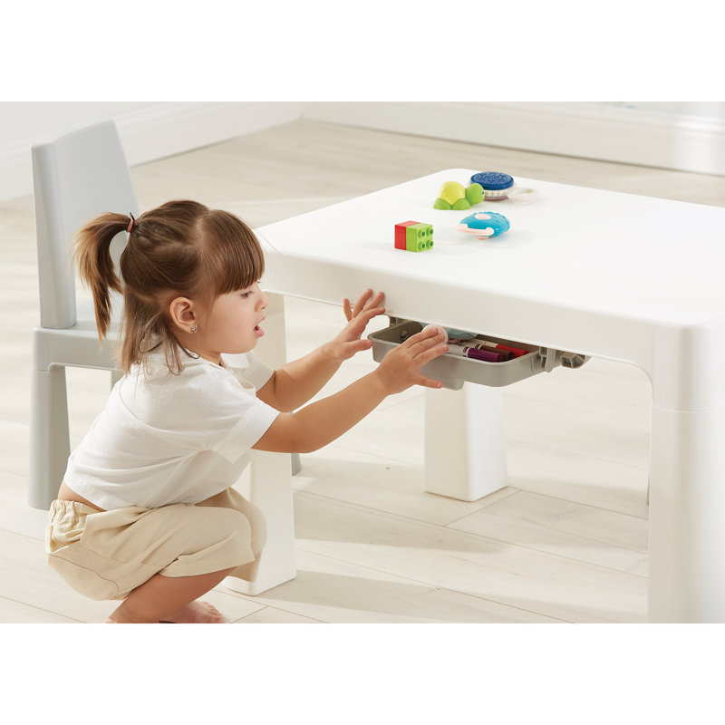 Kids Height Adjustable Table and 2 Chairs Set, Grey/White