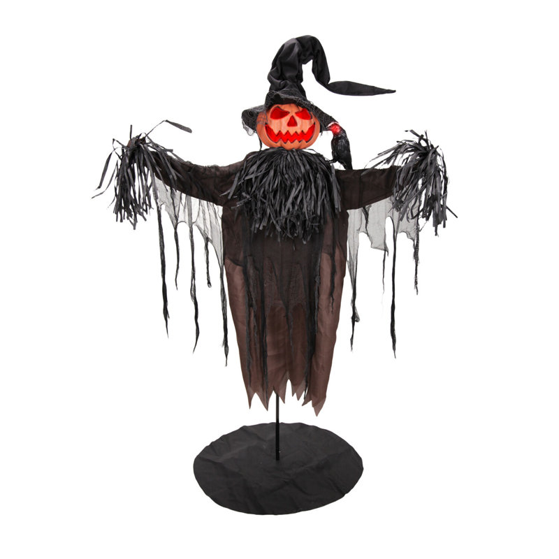 Épouvantail Haunted Hill Farm de 6,0 pi avec corbeau animé d'Halloween avec yeux rouges