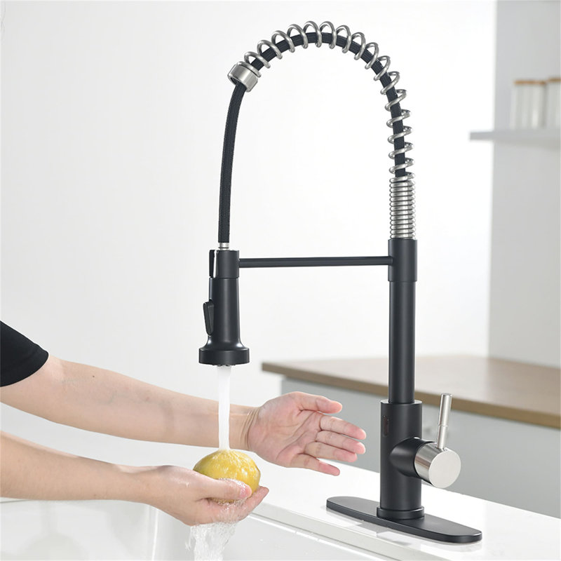 AWZTOO Pull Out Touchless Kitchen Faucet, Matte Black/Brushed Nickel