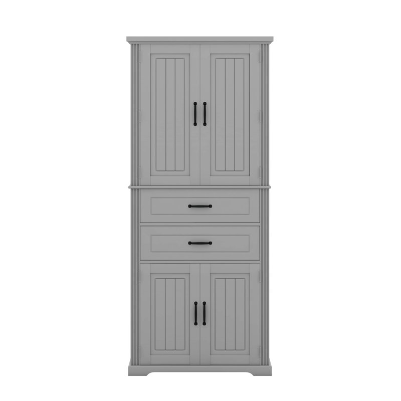 Storage Cabinet With Multi-Functional Storage Space , 2 Drawers With Slide Rails, Adjustable Shelf, Gray