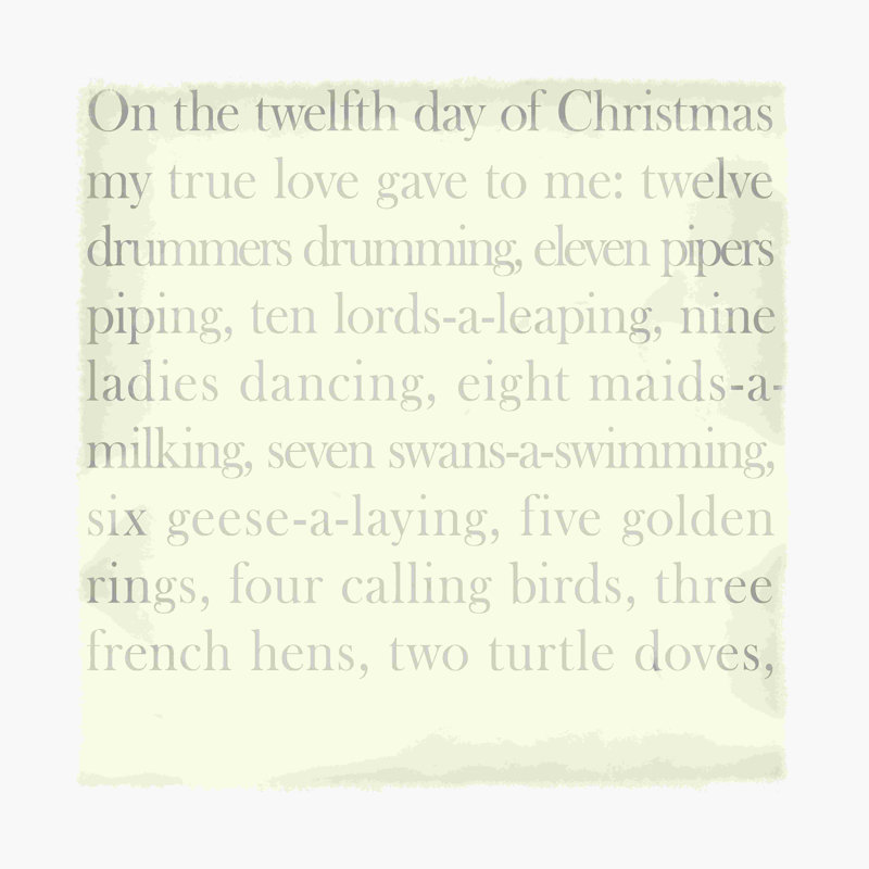 «12 Days Of Christmas Sans Partridge», art textuel sur toile tendue, H 12 po x l 12 po