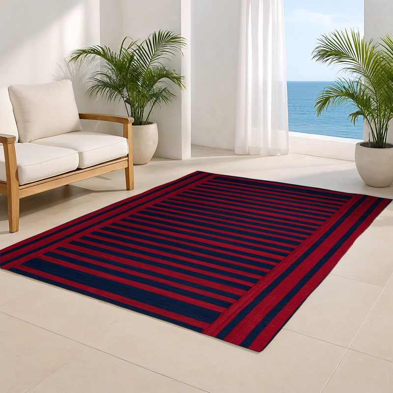 Tapis intérieur / extérieur bleu HorizontalStripes, Rectangle 5 pi x 7 pi