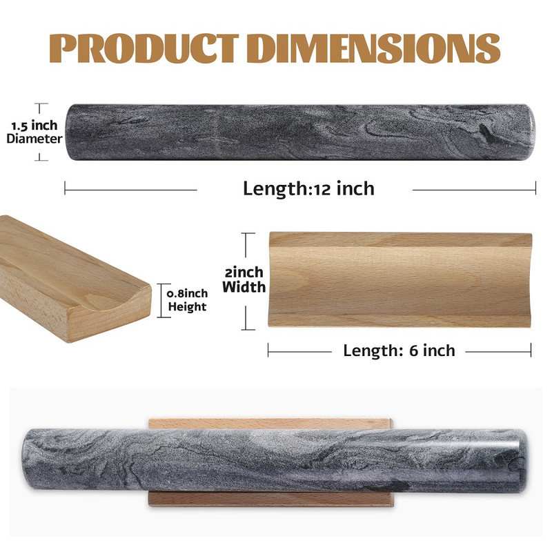 Marble French Rolling Pin with Stand,Monte Grigio