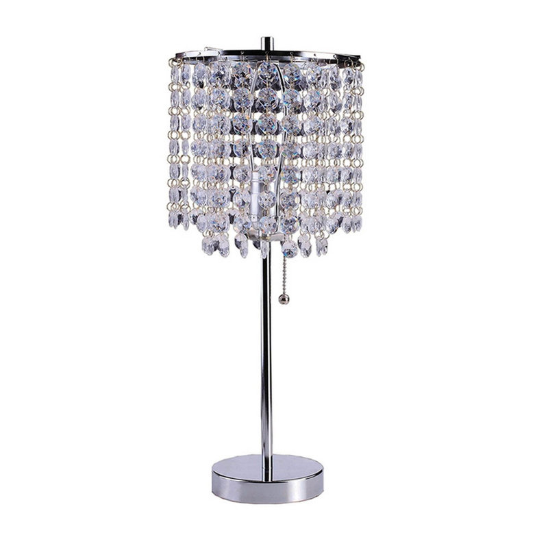Grande lampe de table en métal 20,25 "Deco Glam" avec détails en cristal, Argent argent