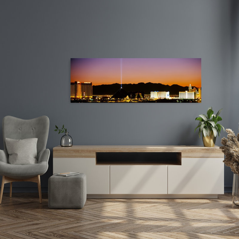 Buildings in a city lit up at night Las Vegas Nevada USA 1 Piece Wrapped Canvas Panoramic Wall Art, 40.64 cm H x 121.92 cm W