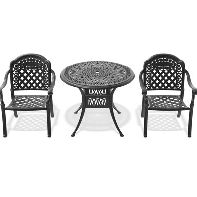 3 meubles de patio en aluminium coulé avec coussins - noir, rouille, empilable, confortable pour les repas et la détente en plein air