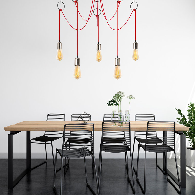 Luminaire suspendu à 5 lumières Aidrianna, Noir / rouge