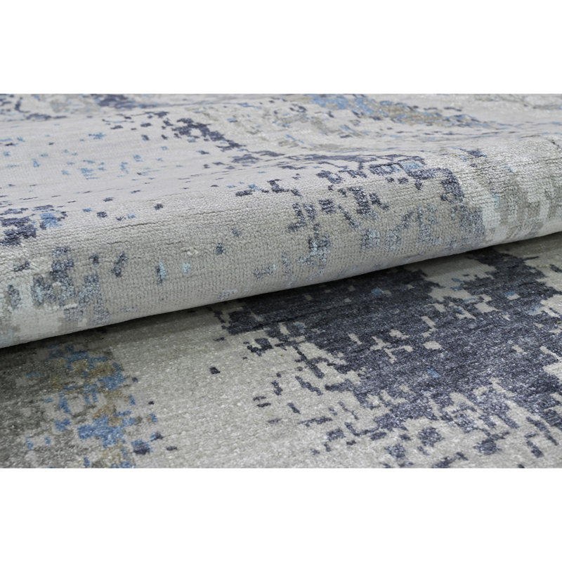 High-Quality Hand-Knotted Silver And Black Area Rug