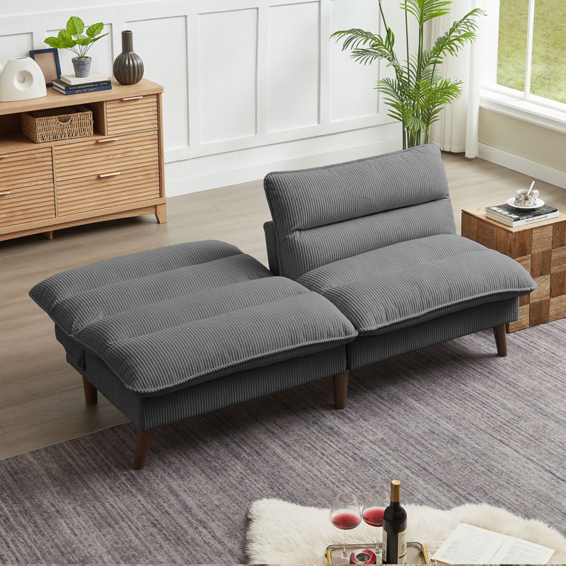 72.4" Cordury Soft Armless Futon Sofa Bed, Dark Gray Corduroy