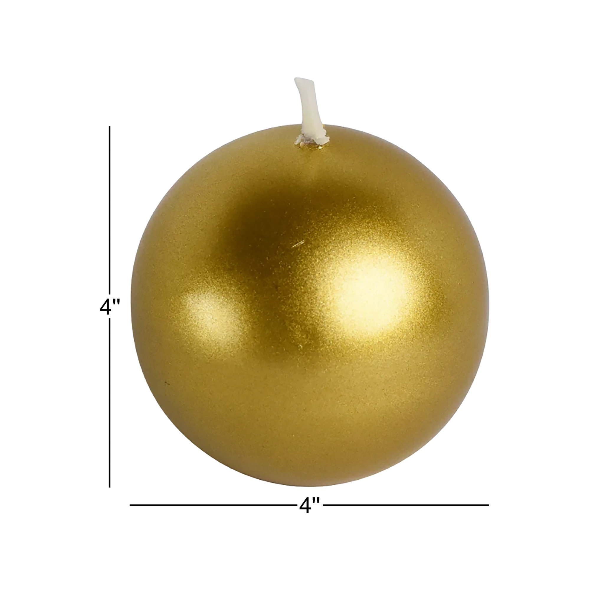 Ball Candle, Set of 12, 4" Diameter, Metallic Gold