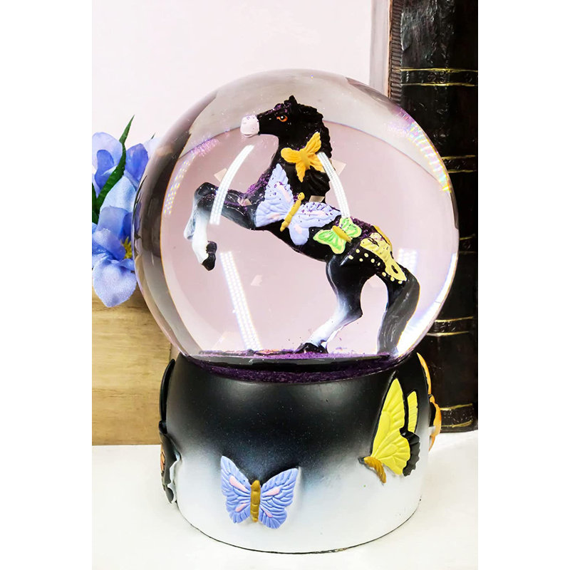 Black Beauty Butterflies Horse Resin and Glass Water Globe