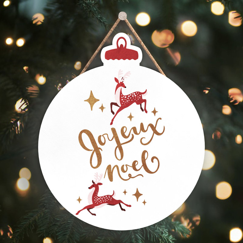 Xmas Joyeux Noel Wooden Bauble Plaque