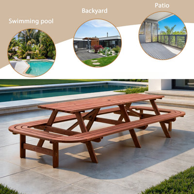 14-16 Persons Picnic Table With Benches And Umbrella Hole