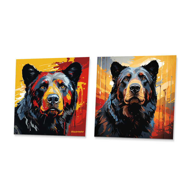 Illustration abstraite d'ours coloré I - Ours, H 16 po x l 32 po