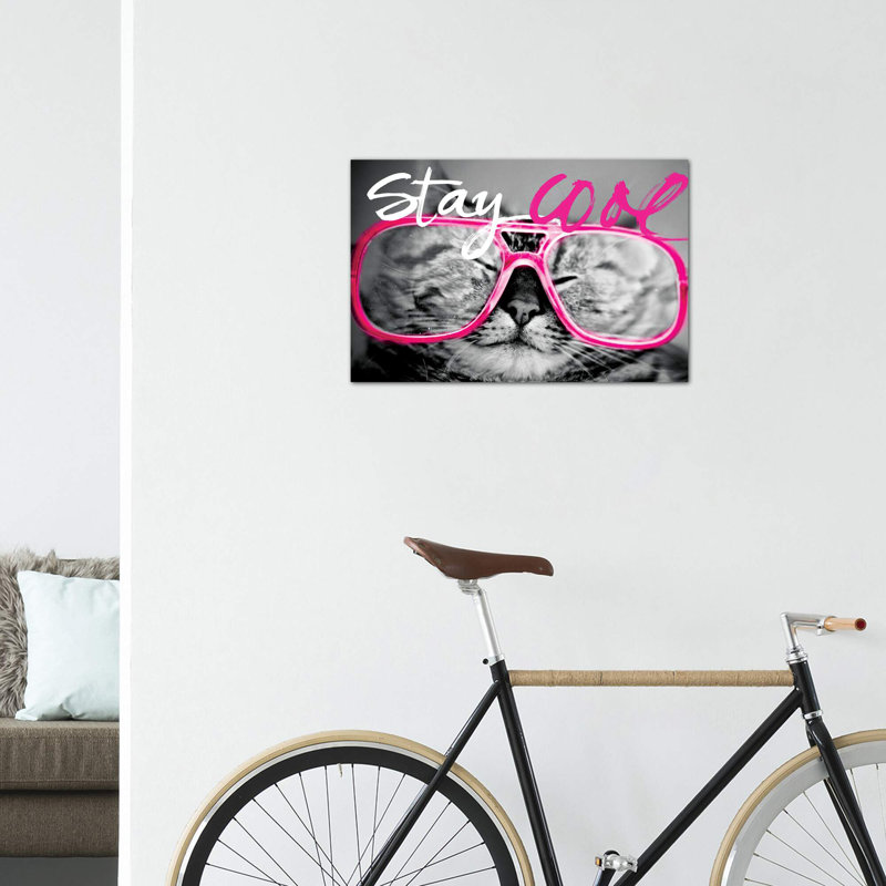 Stay Cool Cat - impression d'art graphique, Toile tendue, Pas de tapis, H 12 po x l 18 po x 1,5 po