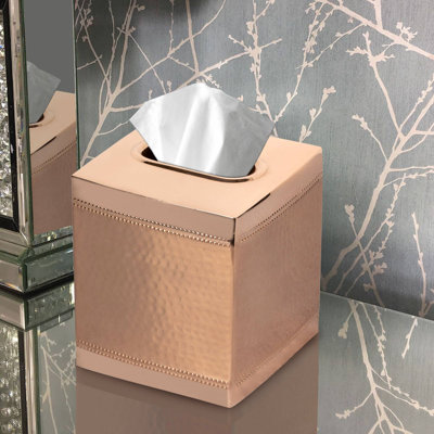 Housse pour boîte à mouchoirs Oneita | Porte-papier hygiénique carré en acier inoxydable | Finition cuivre