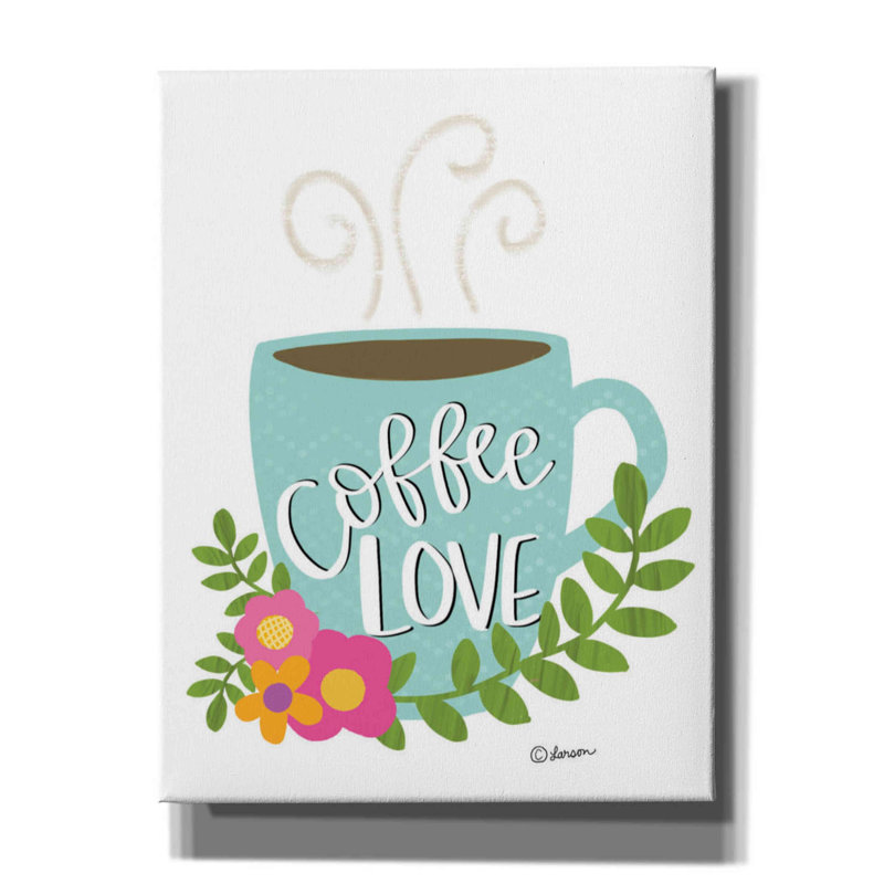 «Coffee Love» par Lisa Larson, art textuel sur toile tendue, H 34 po x l 26 po x P 1,5 po